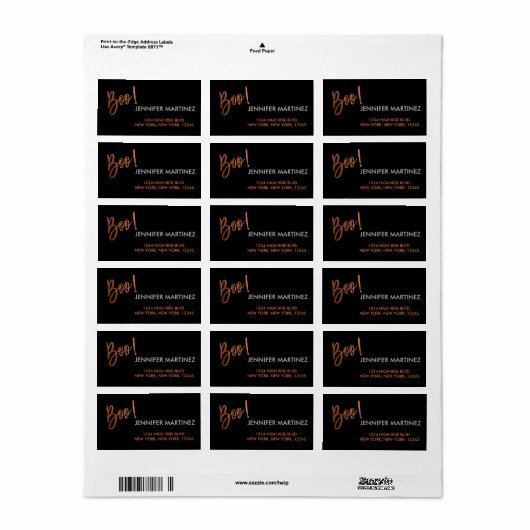 Boe! Modern Halloween adreslabel Etiket (Full Sheet)