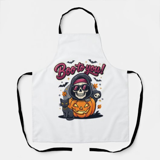 Boe naar Jou Halloween Skelet Pompoen Schort (Voorkant)