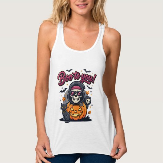 Boe naar jou Halloween skelet pompoen Tanktop (Voorkant)