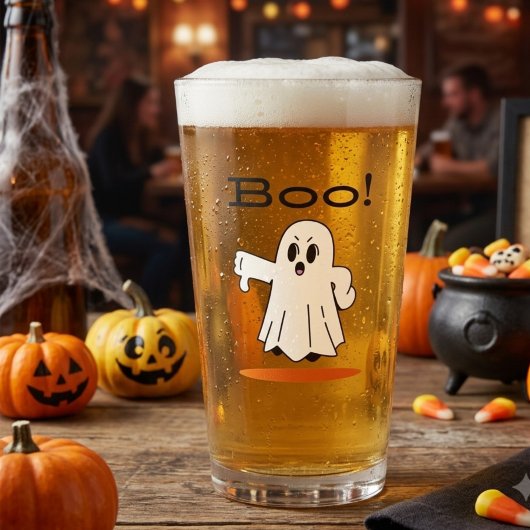Boe! Schattig spookbeeld Funny Halloween pintglas Glas