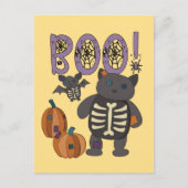 Boe! Schattige Patchwork Skelet Cat en Bat Hallowe Briefkaart (Voorkant)