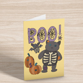 Boe! Schattige Patchwork Skelet Cat en Bat Hallowe Kaart