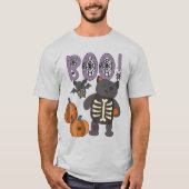 Boe! Schattige Patchwork Skelet Cat en Bat Hallowe T-shirt (Voorkant)