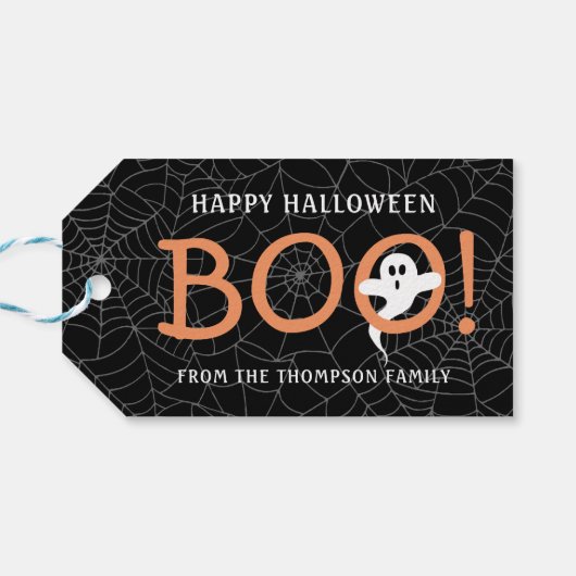 BOE! Schattigee Spook Halloween Spiderwebs Party F Cadeaulabel (Achterkant Horizontaal)