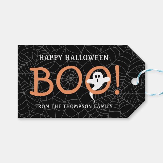 BOE! Schattigee Spook Halloween Spiderwebs Party F Cadeaulabel (Voorkant (Horizontaal))
