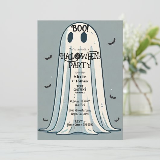 BOE! Sheet Ghost  Green Halloween Kaart (Staand voorkant)