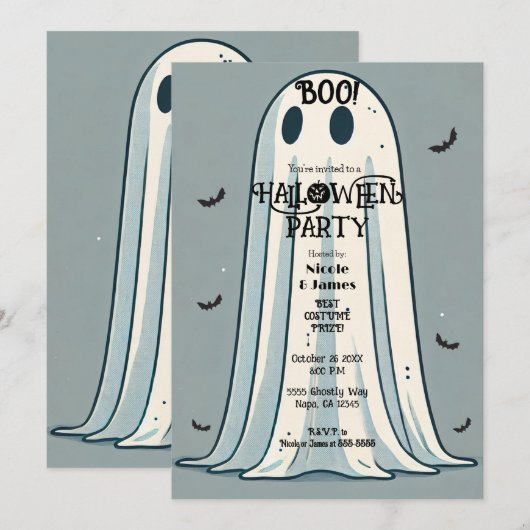 BOE! Sheet Ghost  Green Halloween Kaart (Voorkant / Achterkant)