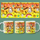 Boe! Spooky 3D Effect Geel Sinaasappel Rainbow Gho Koffiemok