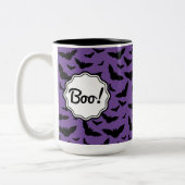 Boe! Spooky Paarse Halloween Black Bats Tweekleurige Koffiemok (Links)