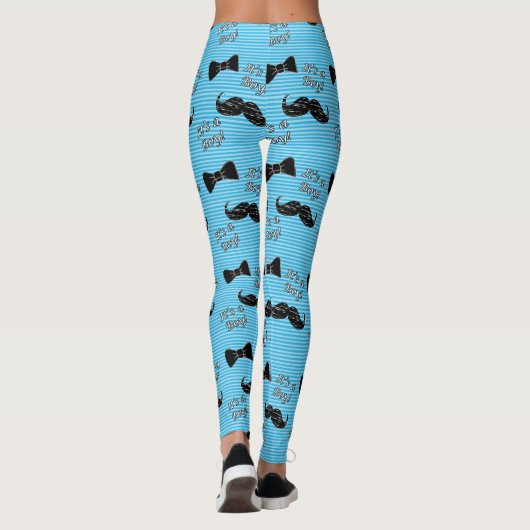 Boe stropdas en Mustache blauwe en witte Leggings (Achterkant)