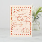 Boe! Trendy Hand getekend Sketchy Halloween Party Kaart (Staand voorkant)