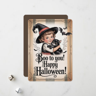 "Boe voor Jou! Prettig Halloween!" Vintage Heks & Feestdagenkaart