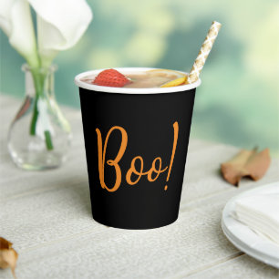 Boe! Zwart & Oranje Halloween Papier Cups Papieren Bekers