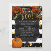 BOE! Zwart Wit Gestreepte Rozen & Pompoen Hallowee Kaart (Voorkant)