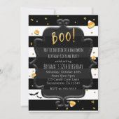 BOE! Zwart & Wit Gestreepte Suikermaïs Halloween Kaart (Voorkant)