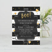 BOE! Zwart & Wit Gestreepte Suikermaïs Halloween Kaart (Staand voorkant)