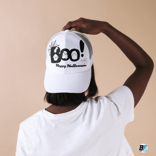 Boe! Zwart & Wit Schattige Eenvoudig Halloween Trucker Pet
