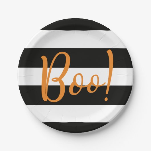 Boe! Zwarte streep Halloween papieren Borden Bordje (Voorkant)