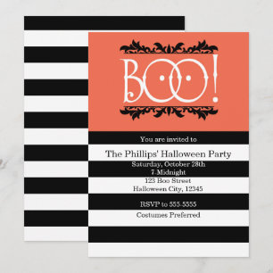 Boe! Zwarte Witte & Oranje Halloween Uitnodigingen