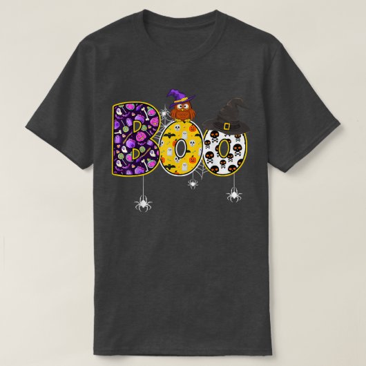 Boeboomkor met spin en heks Pet Halloween Costum T-shirt (Design voorkant)