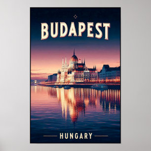 Boedapest bij nacht - een vintage Poster