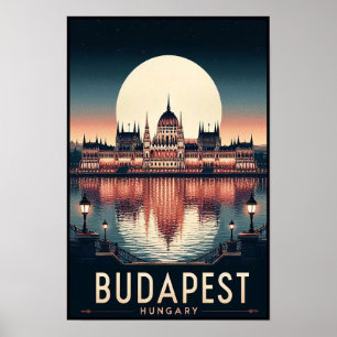 Boedapest bij nacht - een vintage Poster