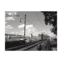 Boedapest Briefkaart. Tram, chain Bridge en Donau