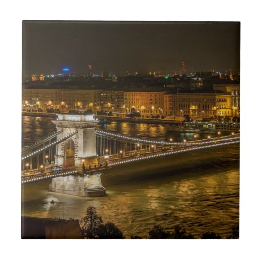 Boedapest chain Bridge bij nacht Tegeltje (Voorkant)