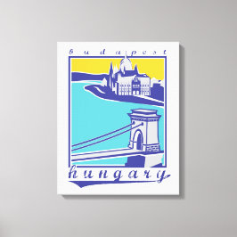 Boedapest, Chain Bridge, Vintage poster, Hongarije Canvas Afdruk