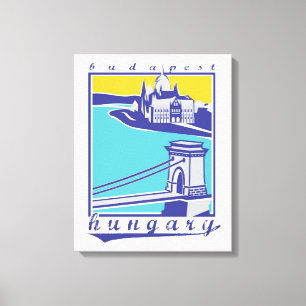 Boedapest, Chain Bridge, Vintage poster, Hongarije Canvas Afdruk