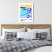Boedapest, Chain Bridge, Vintage poster, Hongarije Canvas Afdruk (Insitu (Slaapkamer))