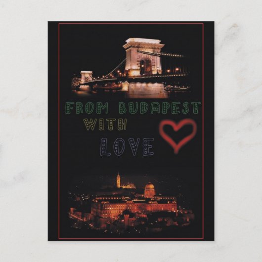 Boedapest collage op zwarte achtergrond briefkaart (Voorkant)