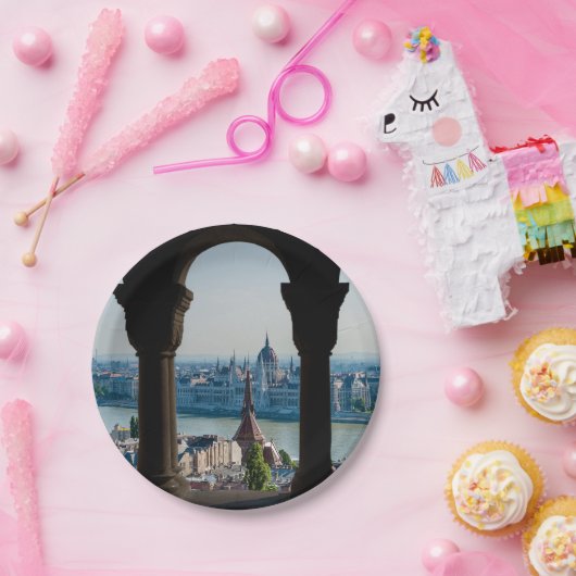 Boedapest en hongaars parlement papieren bordje (Feest)