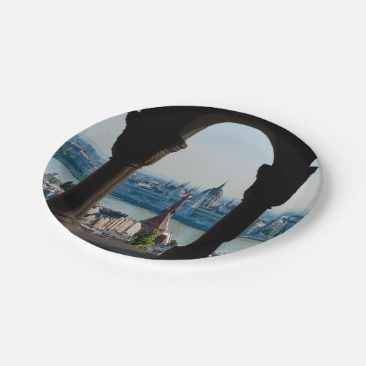 Boedapest en hongaars parlement papieren bordje (Gekanteld)