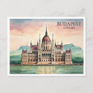 Boedapest Hongarije Aquarel Ansichtkaart Uitzicht Feestdagenkaart