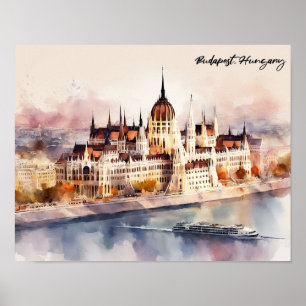 Boedapest Hongarije Aquarel Schilderij Panorama Ui Poster