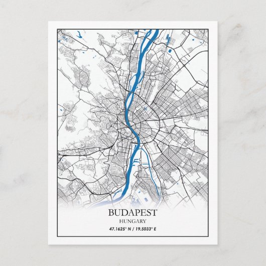 Boedapest Hongarije City Map Eenvoudig minimumaant Briefkaart (Voorkant)