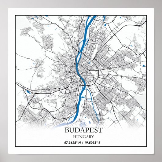 Boedapest Hongarije City Map Eenvoudig minimumaant Poster (Voorkant)