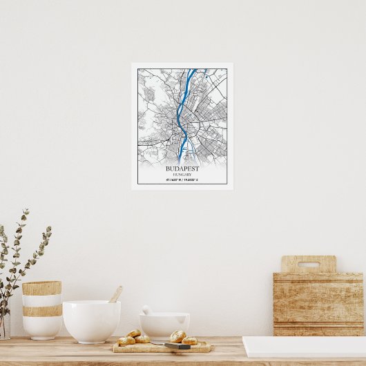 Boedapest Hongarije City Map Eenvoudig minimumaant Poster (Keuken)