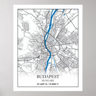Boedapest Hongarije City Map Eenvoudig minimumaant Poster