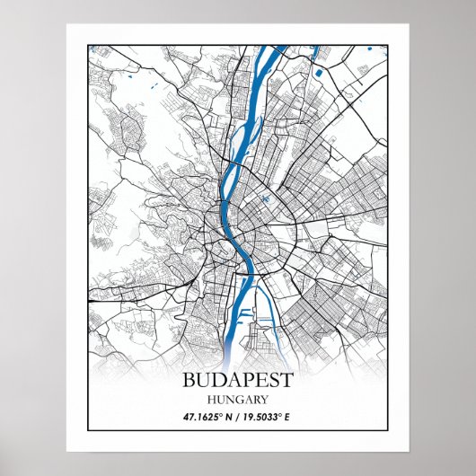 Boedapest Hongarije City Map Eenvoudig minimumaant Poster (Voorkant)