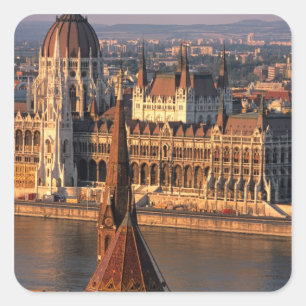 Boedapest, Hongarije, Donau, Parlement Vierkante Sticker