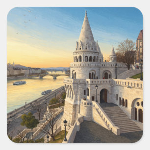 Boedapest Hongarije Fisherman's Bastion Travel Vierkante Sticker
