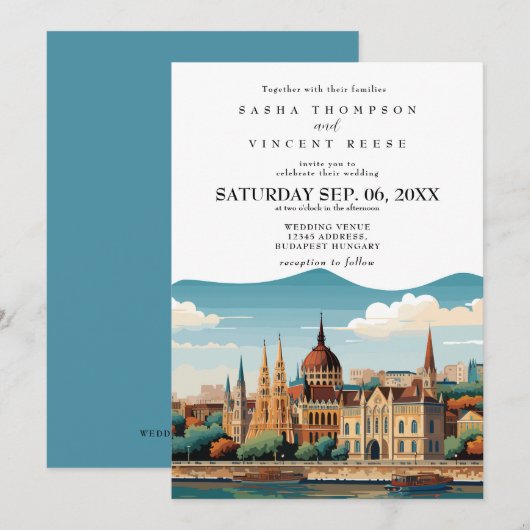 Boedapest Hongarije Huwelijksuitnodiging Retro Kaart (Voorkant / Achterkant)
