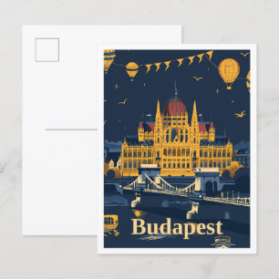 Boedapest Hongarije Kunst Vintage Reizen Illustrat Briefkaart