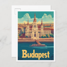 Boedapest Hongarije Kunst Vintage Reizen Illustrat Briefkaart