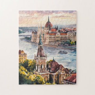 Boedapest Hongarije Oude Aquarel Schilderij Legpuzzel
