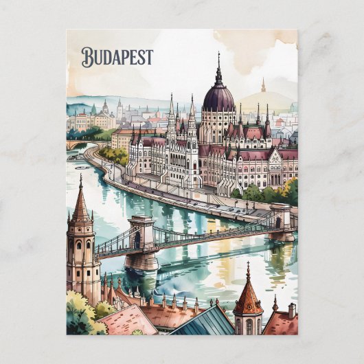 Boedapest Hongarije Parlement Donau Rivier Silhoue Briefkaart (Voorkant)