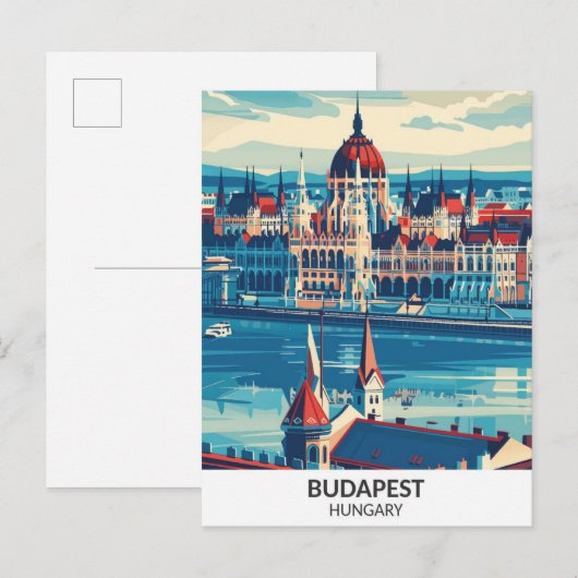 Boedapest Hongarije Retro Kunstwerk Reizen Briefkaart (Voorkant / Achterkant)