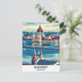 Boedapest Hongarije Retro Kunstwerk Reizen Briefkaart (Staand voorkant)